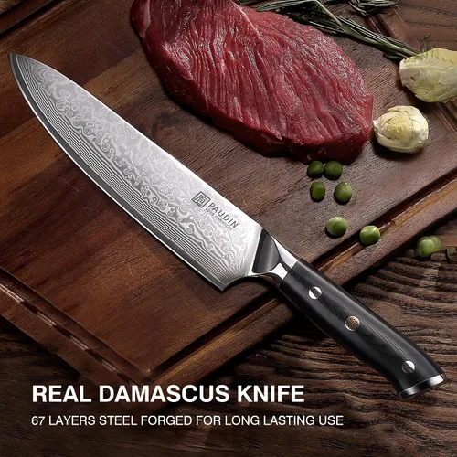 Miniatura 6 de PAUDIN Cuchillo de chef de Damasco, cuchillo de cocina de 8 pulgadas, cuchillo de acero de Damasco de 67 capas, núcleo japonés VG10, cuchillo