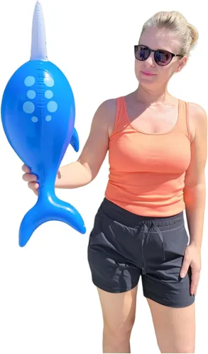 Miniatura 4 de Narval inflable de 24 pulgadas (azul) para decoración de fiesta de cumpleaños (1 unidad)