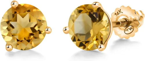 Miniatura 129 de Gem Stone King Aretes de Martini de oro amarillo de 14 quilates Aretes de tuerca de 3 puntas para mujeres y hombres Redondos de 0.236 pulgadas