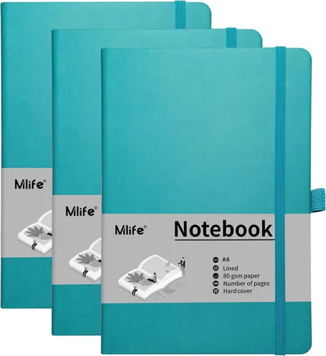 Miniatura 7 de Cuaderno pequeño A6, cuaderno de bolsillo forrado con soporte para bolígrafo, mini cuaderno de tapa dura, 192 páginas, 3.9 x 5.5 pulgadas Jurnal Azul