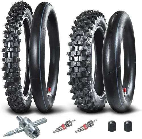 HOLATO Neumático Trasero 80/100-12 3.00-12 Neumático Delantero 60/100-14 2.50-14 y Cámara de Aire para 110cc 125cc CRF70 CRF110 KLX110 TTR90 PW80