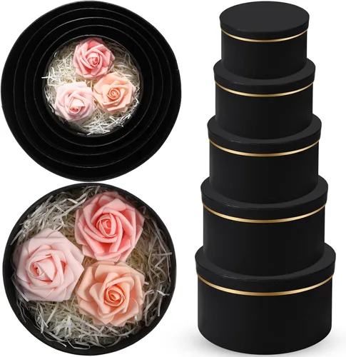 Harloon 5 cajas de regalo redondas grandes con tapas, cajas de regalo de cartón anidable de varios tamaños para flores, cajas para flores, ceremonia