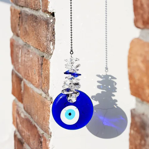 Miniatura 7 de Adorno colgante de ojo maligno azul de 4.5 pulgadas con cuentas de cristal - Amuleto de buena suerte, decoración para el hogar, oficina, coche