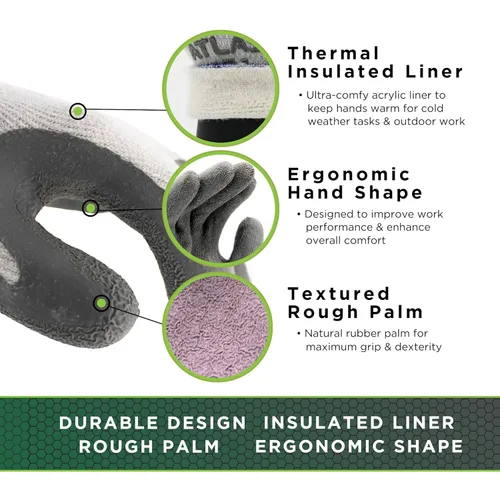 Miniatura 2 de SHOWA Atlas 451 - Guantes de trabajo de invierno con palma recubierta de látex de caucho natural, aislados, de uso general con forro de mezcla