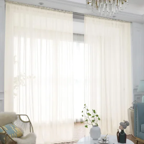 Miniatura 29 de L&TEC Cortinas traslúcidas para la ventana de color beige, 2 paneles de 48x45 pulgadas, con bolsillo básico para la barra de la cortina