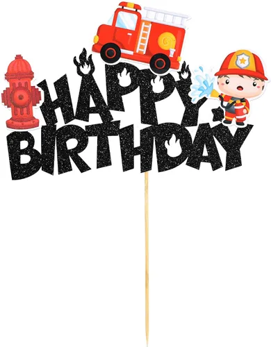 Miniatura 3 de Gyufise Decoración para pastel de cumpleaños con purpurina para bomberos, camión de bomberos, bomberos, pasteles, tema de baby shower, niños, fiesta