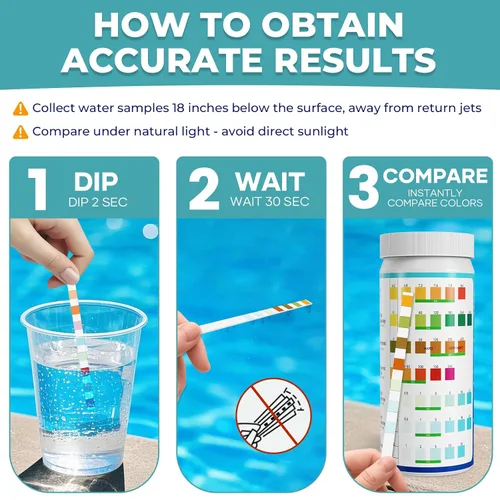 Miniatura 5 de Tiras de prueba para piscinas: kit de prueba profesional de 7 vías para bañera de hidromasaje y spa de bromo pH total cloro y dureza ácido cianúrico