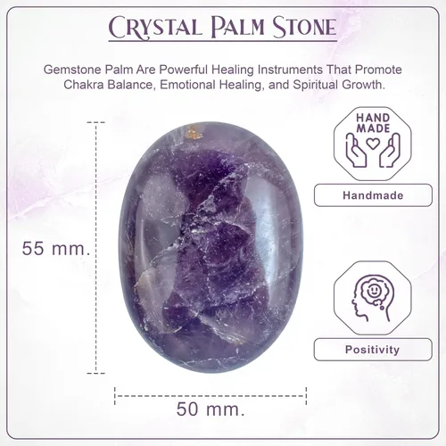 Miniatura 3 de Piedra de palma amatista de 2.165-2.362 in, piedra de preocupación para curación de chakras naturales, reiki, piedra pulida, bolsillo tallado a mano