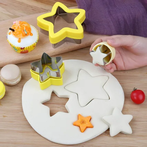 Miniatura 4 de Cortadores de galletas de estrella de acero inoxidable, tamaño pequeño a grande, juego de formas de estrellas y verduras de cinco puntas para niños