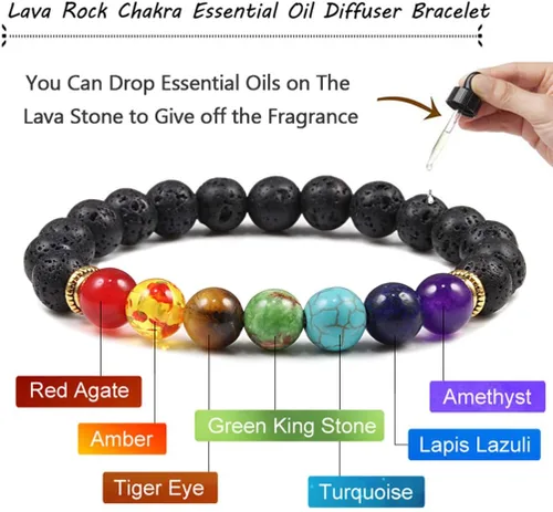 Miniatura 2 de CASDAN - Pulsera de piedra de lava de 0.315 pulgadas (0.315 in) para mujeres y hombres, 7 chakras, aromaterapia, difusor de aceites esenciales