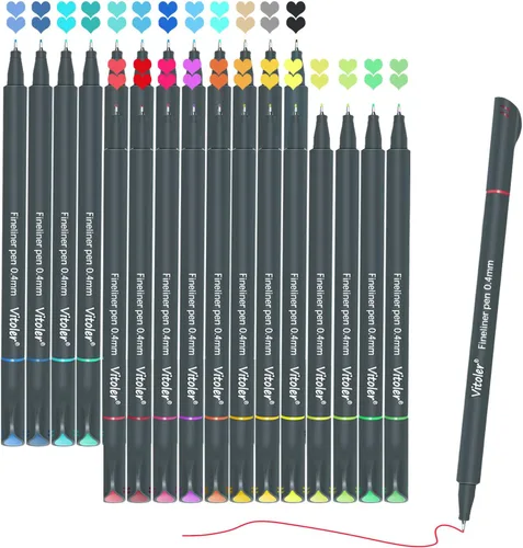 VITOLER - Juego de 24 marcadores de colores de punta fina, para escribir en diarios, planificadores, libros para colorear, libretas de notas, 24