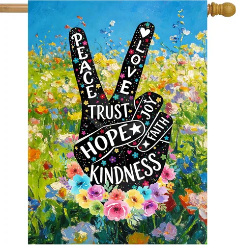 Miniatura 5 de Peace Love - Bandera de 12 x 18 pulgadas, diseño de flores florales de primavera, para jardín, jardín, patio, decoración de doble cara