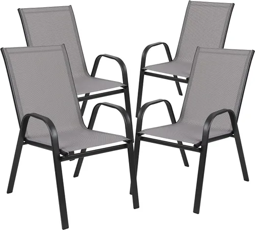 Miniatura 8 de Flash Furniture Brazos - Juego de comedor para patio al aire libre de 3 piezas, 2 sillas apilables flexibles color gris, mesa redonda de vidrio