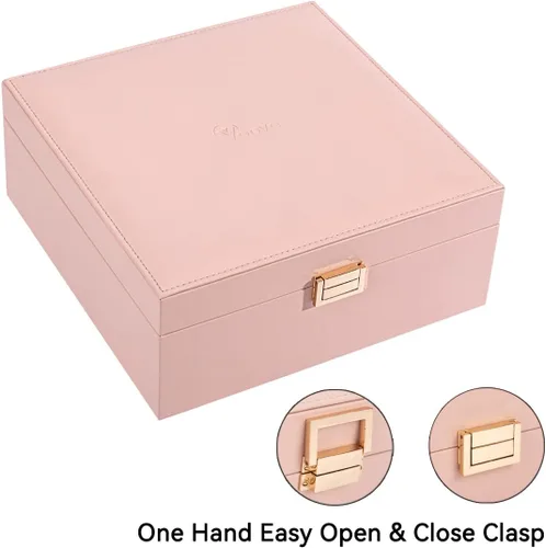 Miniatura 6 de Voova Joyero organizador para mujeres y adolescentes, estuche grande de almacenamiento de 2 capas, soporte de joyería de piel sintética con bandeja