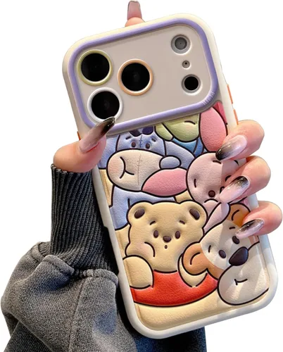 Miniatura 13 de Compatible con iPhone 15 Plus, Funda de Dibujos Animados, Funda Kawaii de Oso Lindo de Silicona 3D con Correa, TPU Suave, Protectora y a Prueba