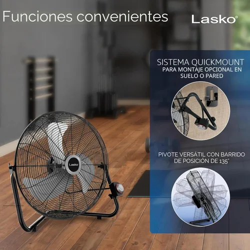 Miniatura 5 de Lasko Ventilador de pared negro de alta velocidad de 20 pulgadas con cabezal pivotante, 3 velocidades, ventilador de montaje en pared ideal o Negro