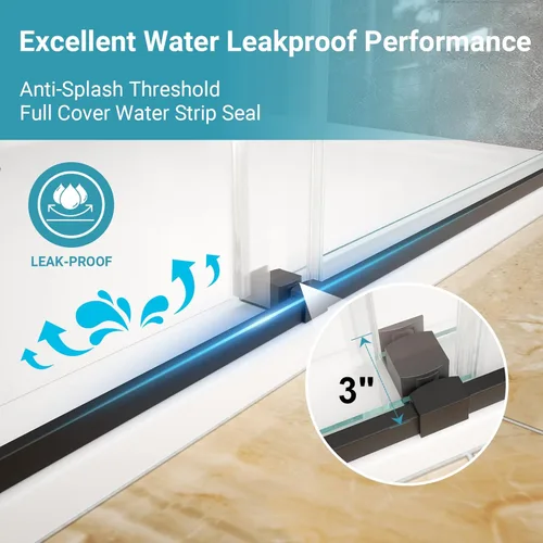 Miniatura 5 de Puerta de ducha doble deslizante de 44"-48" de ancho x 76" de alto, vidrio templado transparente sin marco de 5/16" (8mm) con revestimiento Nano