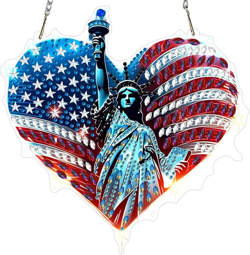 Miniatura 11 de MXJSUA Atrapasoles con pintura de diamante de águila calva americana, kits de arte de diamantes para adultos, adornos colgantes con cadena