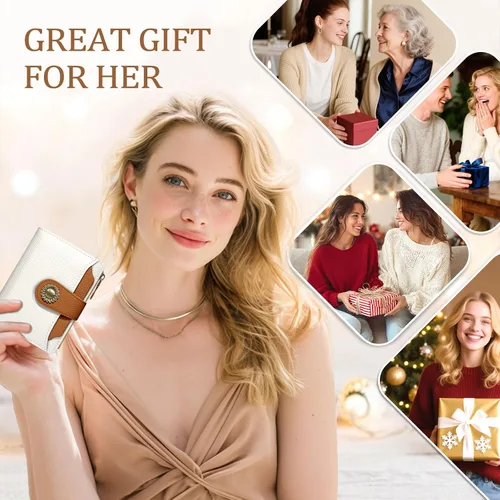 Miniatura 7 de Icycay Cartera pequeña para mujer, plegable con bloqueo RFID, soporte para tarjetas de crédito, bolsillo con cremallera para monedas, piel