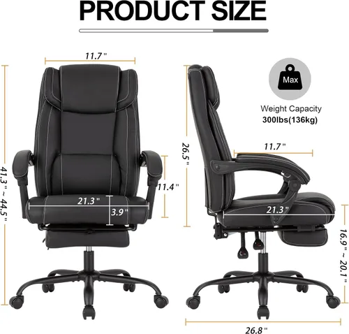Miniatura 2 de Silla de oficina reclinable con reposapiés, silla ergonómica de escritorio de oficina en casa con soporte lumbar, silla de cuero ejecutivo grueso