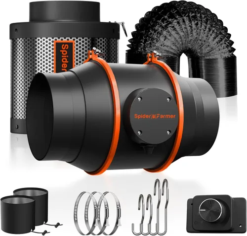 Miniatura 10 de Spider Farmer Kit de filtración de aire Ventilador de conducto en línea de 4 pulgadas, controlador de temperatura y humedad GGS, combo de filtro
