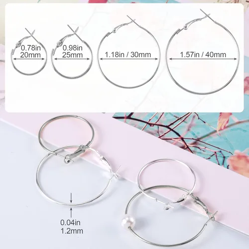 Miniatura 7 de PAGOW 96 aros de aretes para hacer joyas, aretes redondos de aleación hipoalergénica, aretes de plata abiertos, accesorios de arte para manualidades