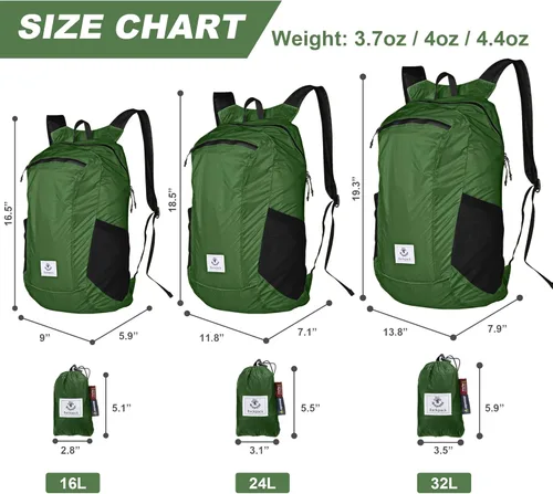 Miniatura 3 de Mochila 4Monster de excursionismo, de día, resistente al agua, ligera, plegable, para viajes, campamento, exteriores Verde (Army Green-2)