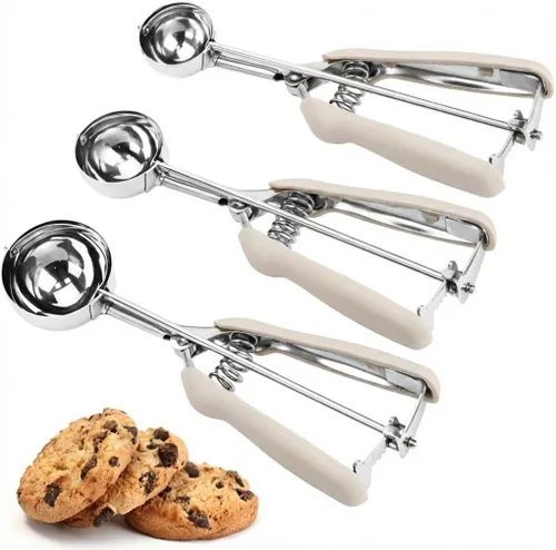 Juego de 3 cucharas para galletas, 3 cucharas para helado, cucharas de galletas para hornear, de acero inoxidable 18/8 para hornear, cuchara de