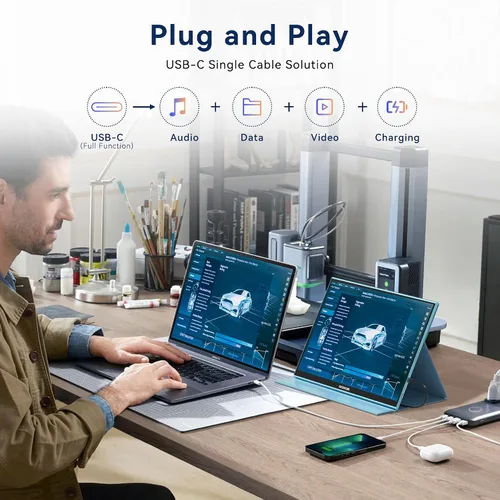 Miniatura 6 de GEEKOM Monitor portátil (2026), monitor portátil FHD de 16 pulgadas 1200P FHD USB C HDMI pantalla de computadora HDR cuidado ocular pantalla externa