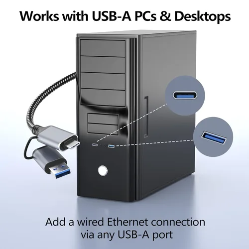 Miniatura 5 de Jadaol Cable USB-C/USB-A a Ethernet de 3 pies, adaptador USB-A integrado, LAN Gigabit RJ45 de hasta 1 Gbps, Plug & Play para la mayoría