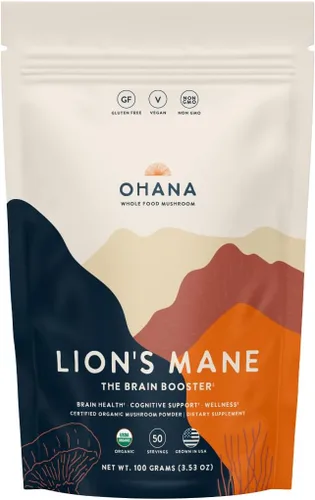 Miniatura 8 de Ohana Lion's Mane, mezcla de polvo de hongos orgánicos, suplemento orgánico de hongos integrales USDA, sin OMG, sin gluten, bolsa de 1 libra