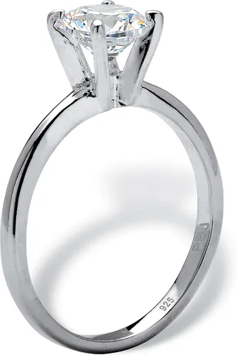 Miniatura 2 de Anillo de compromiso de plata de ley con circonita cúbica redonda