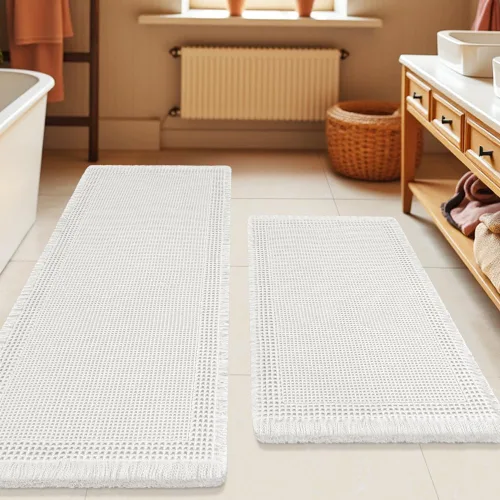 Miniatura 51 de Tapete de baño con diseño de gofre, moderno, bohemio, absorbente, antideslizante, ultrasuave, lavable a máquina, con letra de baño, dormitorio