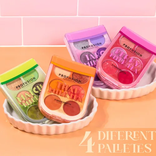 Miniatura 6 de Profusion Cosmetics Paleta de sombras de ojos de té de leche, 6 tonos altamente pigmentados y mezclables con acabados mate y brillantes para un Té