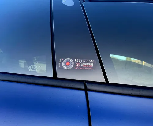 Miniatura 2 de Pegatina de advertencia de seguridad para Tesla Cam. Modelo 3, Y, X, S Sentry Mode Calcomanía gráfica para coche. Etiqueta engomada del coche