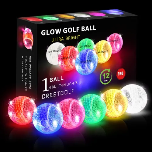 Crestgolf Paquete de 6 pelotas de golf que brillan en la oscuridad iluminadas por la noche con temporizador de reinicio de 12 minutos, juegos de