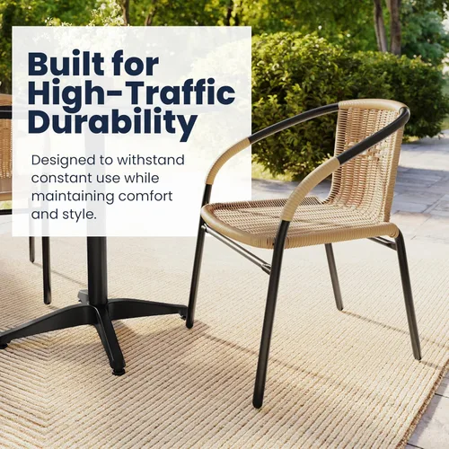 Miniatura 7 de Flash Furniture Lila Paquete de 2 Sillas Apilables de Ratán Beige para Restaurante Interior-Exterior