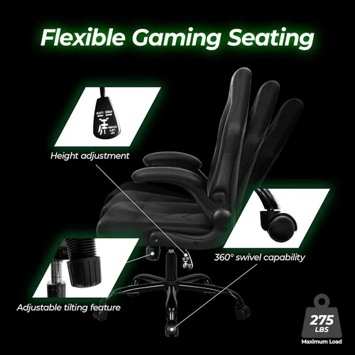 Miniatura 7 de N-GEN GAMING Silla de escritorio para videojuegos ergonómica con soporte lumbar, altura ajustable, brazos abatibles y ruedas giratorias con diseño