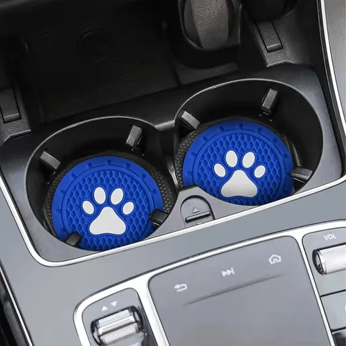 Miniatura 6 de Osilly Posavasos para portavasos de automóvil, paquete de 4 posavasos antideslizantes de PVC con huellas de pata, tapete universal lindo de 2.75