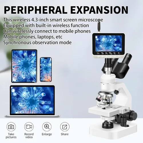 Miniatura 3 de Microscopio trinocular 40x-2000x Ampliación de doble capa con luces LED en la parte superior e inferior, perillas de enfoque dual gruesas