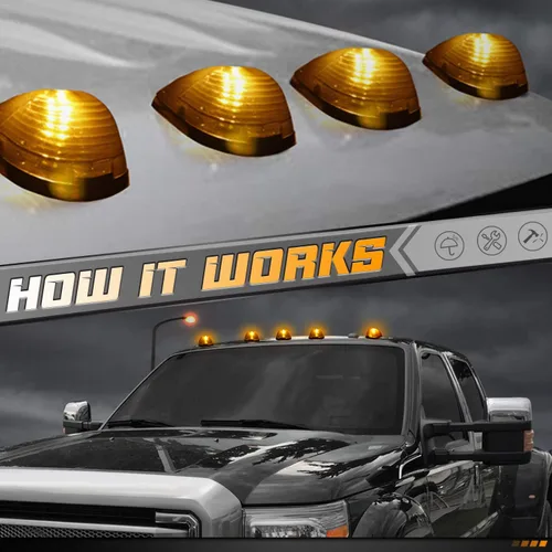 Miniatura 5 de HERCOO - Juego de 5 ópticas con luces LED para el techo de la cabina de vehículos Ford F150 F250 F350 F450 F550. Muy resistentes, Ambar Lente