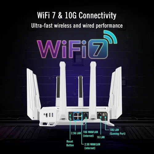 Miniatura 6 de ASUS GT-BE19000AI Tri-Band WiFi 7 (802.11be) AI Gaming Router, ancho de banda de 320 MHz y 4096-QAM, MLO, puertos duales 10G, impulso de juego AI