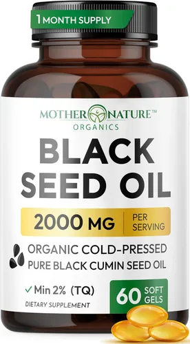 Cápsulas de aceite de semilla negra turca orgánica, premium prensado en frío, alto contenido en TQ, suministro para 1 mes, aceite de comino negro