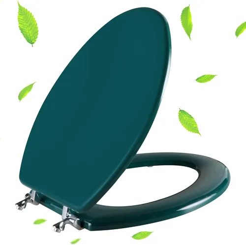Miniatura 16 de Asiento de inodoro alargado rojo de madera natural con bisagras de aleación de zinc, fácil de instalar y también fácil de limpiar, asiento