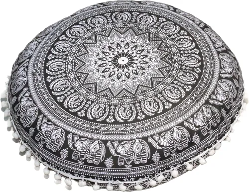 Miniatura 5 de Funda de almohada redonda con diseño de mandala para el suelo, funda de cojín para asiento, hippie, decorativa, bohemio, otomano, funda de puf Flor