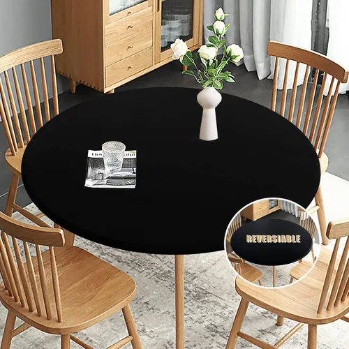 Miniatura 11 de Obstal Mantel Redondo Ajustable, Mantel Reversible Impermeable Resistente a las Manchas Elástico Extensible, Cubierta de Mesa Fácil de Limpiar