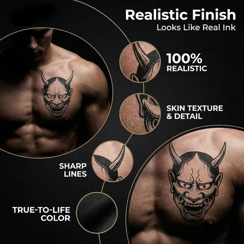 Miniatura 5 de 10 plantillas de tatuaje temporales de patrones grandes, 5 hojas tamaño A4, kit de plantillas de tatuaje tribal, plantillas profesionales de 3 capas