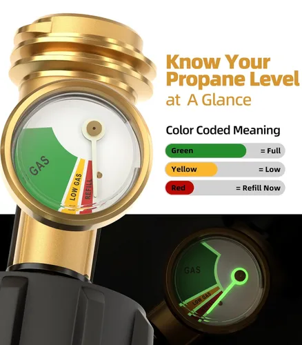 Miniatura 2 de Indicador de nivel de tanque de propano, medidor de propano universal para tanques LP de 5 a 40 libras, medidor de presión de gas codificado por