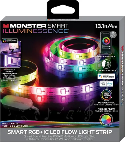 XTREME Monster - Tira de luz LED de flujo multicolor de 13.1 pies, control de voz, aplicación inteligente y control de voz, fácil montaje