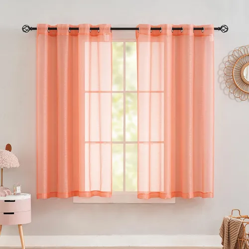 2 paneles de cortinas traslúcidas coral para dormitorio de 63 pulgadas de largo, cortinas semitraslúcidas con ojales para sala de estar, cortinas